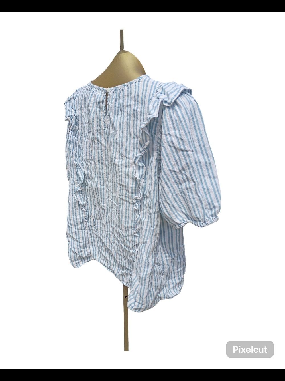 Universal Thread Cottagecore Blue White Stripe Ruffle Puff Sleeve Peasant Blouse - Picture 3 of 5